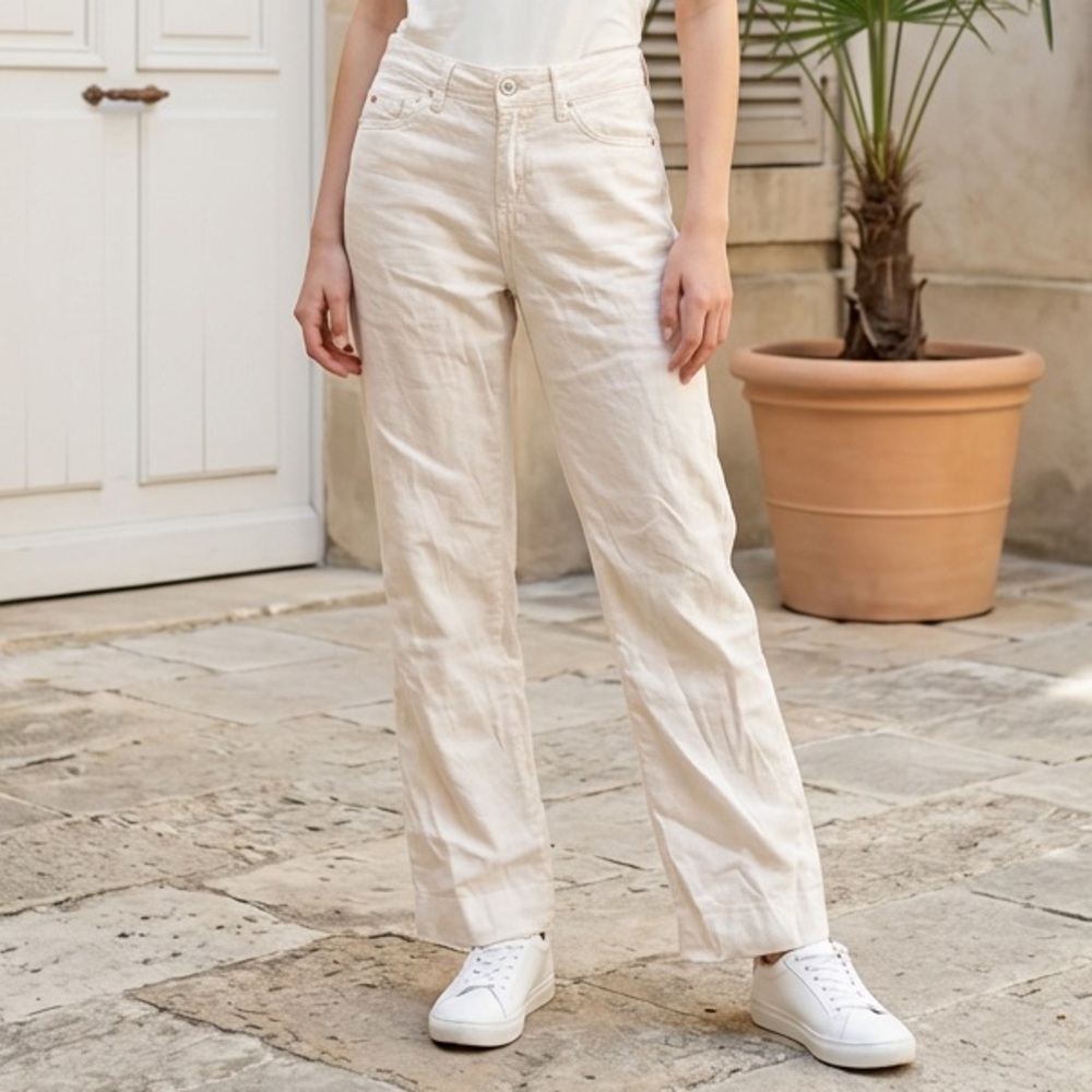 Hudson Balboa Midrise Slim Wide Leg white linen coastal pants